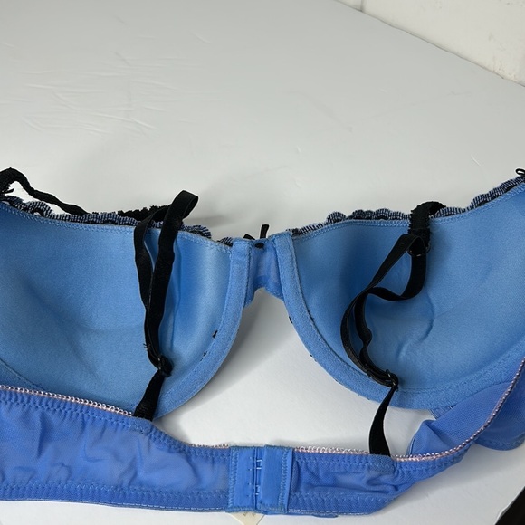 IZA Push-up‎ Padded Periwinkle & Black Floral Embroidered Mesh Overlay Bra NWT - Picture 11 of 13